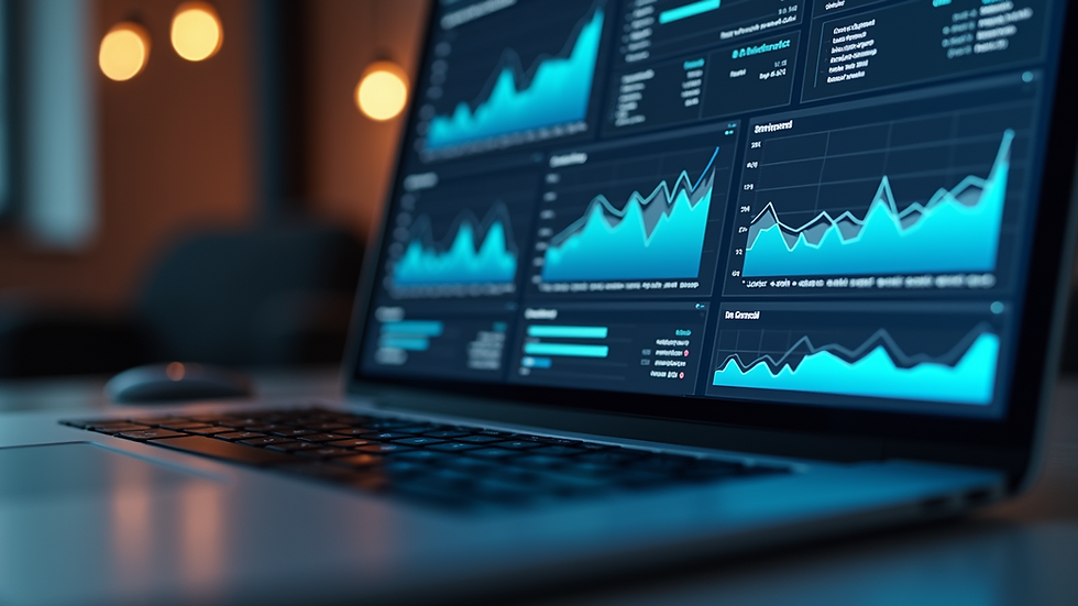 Eye-level view of a laptop screen showing SEO analytics dashboard