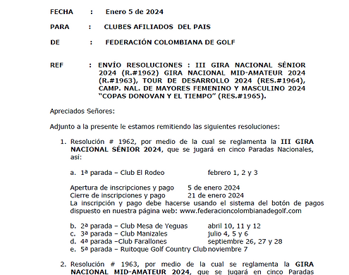 Circular - Federación de Golf 05-01-2024
