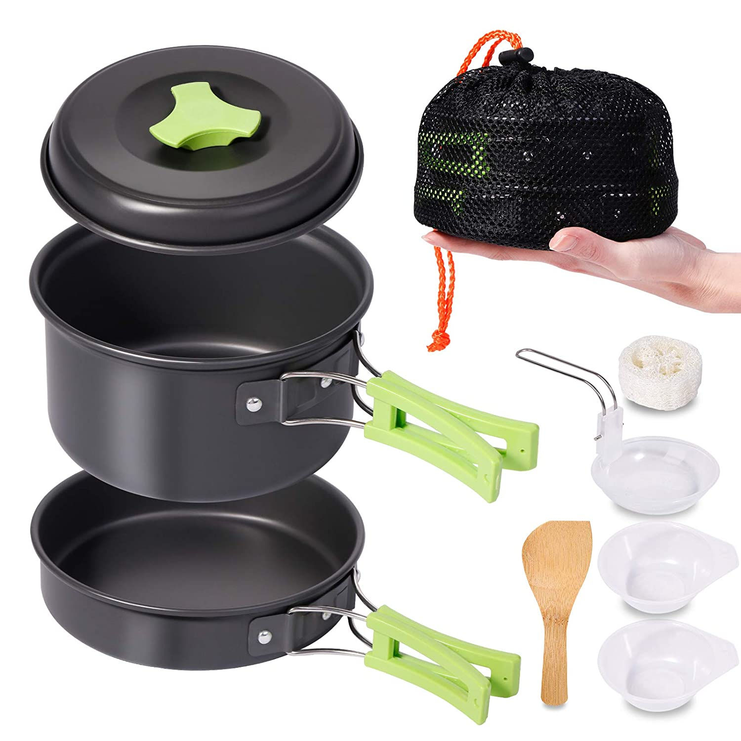 8 Pcs Camping Cooking Set, Camping Utensils with Carry Bag, Bowl Pot Pan Set
