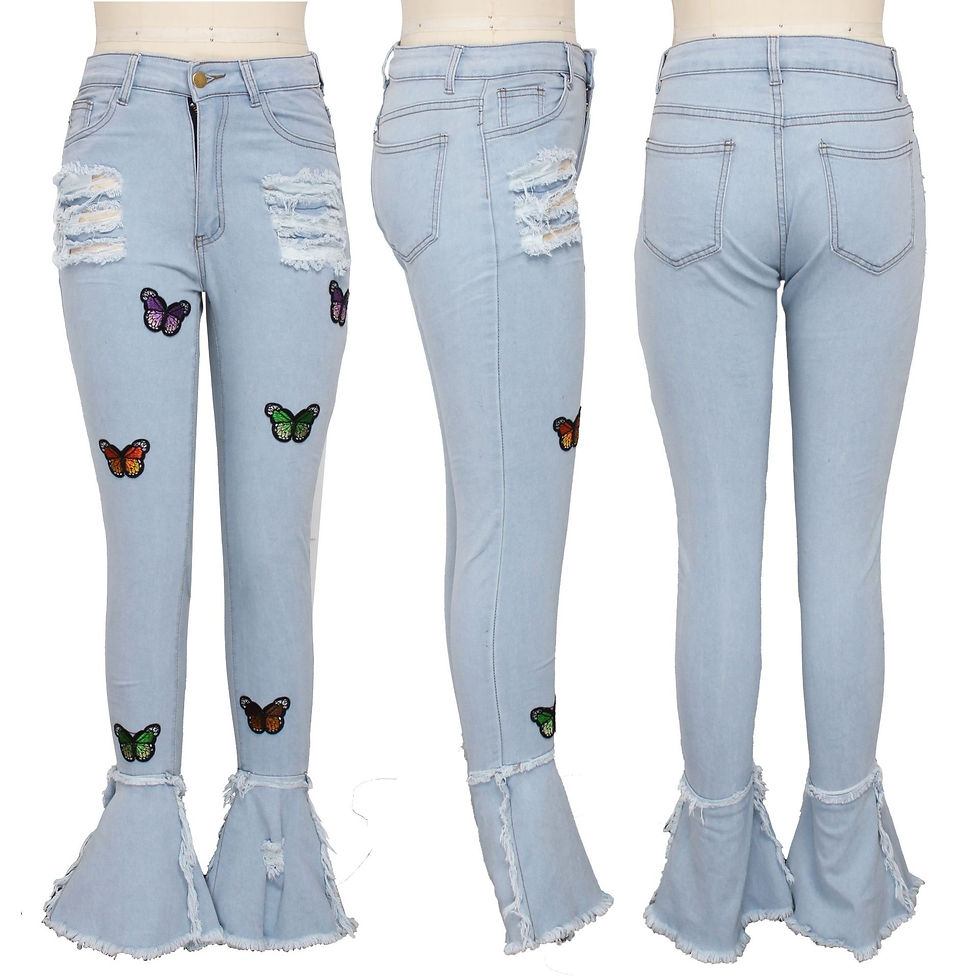Miniature : Ladies Jeans Pants Summer Butterfly Embroidery Womens Ripped Flare Jeans Pants
