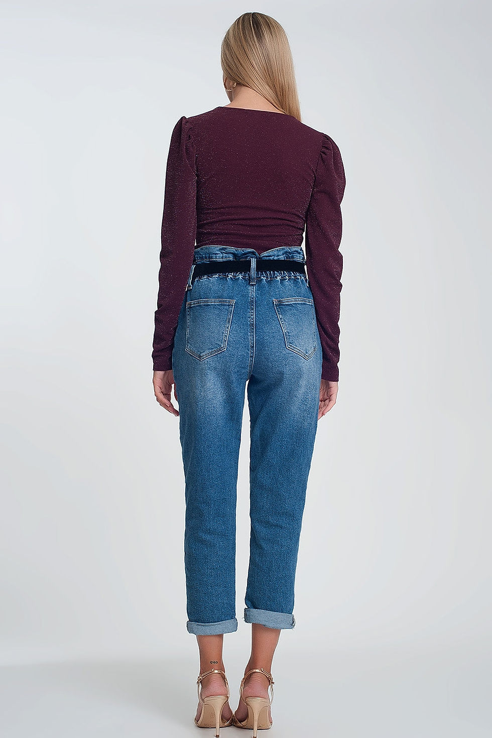 Miniature : Paper Bag Waist Mom Jean in Dark Wash Blue