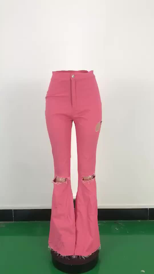 Miniature : High Waist Ripped Jeans Women Washed Flare Jeans