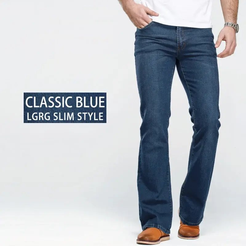 Miniature : Mens Boot Cut Jeans Slightly Flared Slim Fit Blue Black Trousers