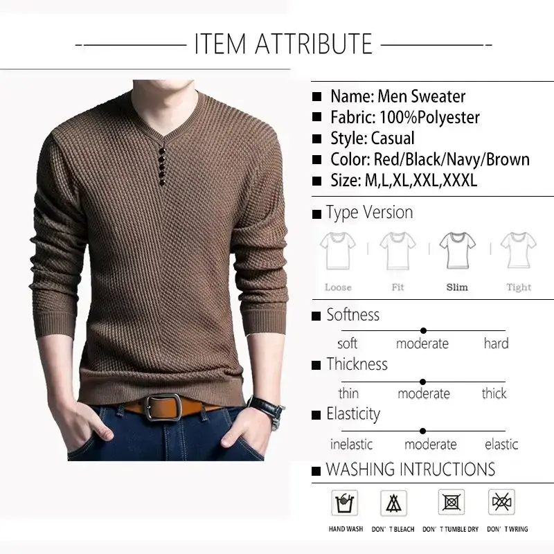 Miniature : Men Sweater Casual V-Neck Pullover Men Spring Autumn Slim Sweaters