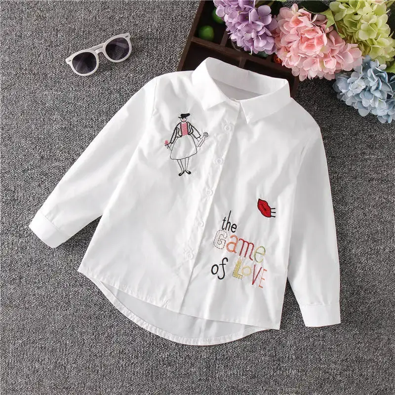 Thumbnail: Girls White Blouse Fall Cute Long Sleeves Children