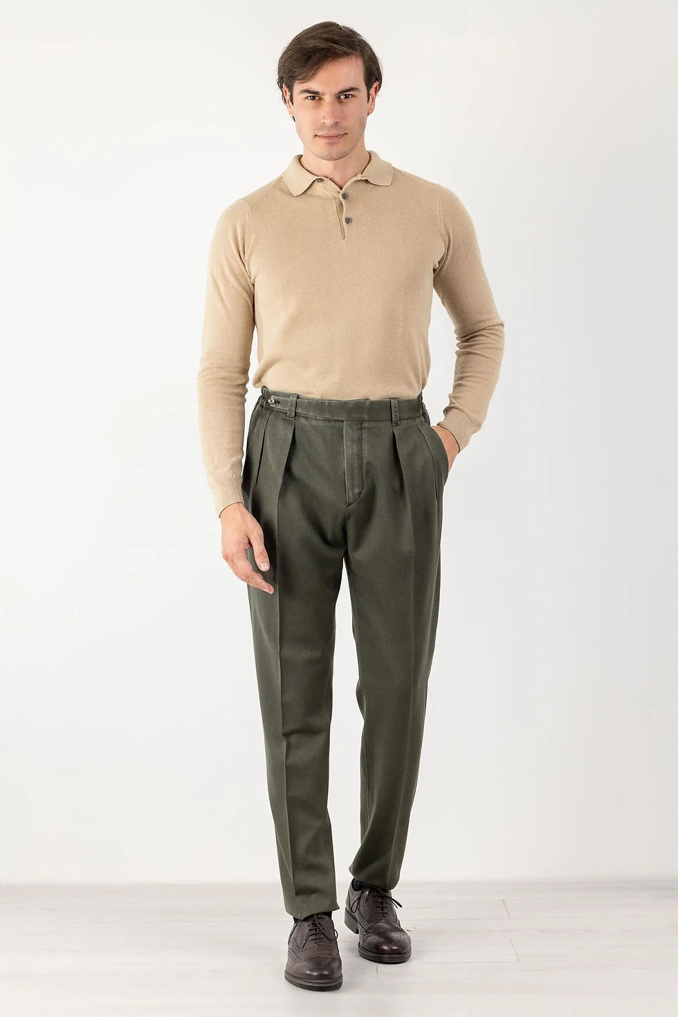 Thumbnail: Trousers in 120’s Wool Dye Green Four Seasons