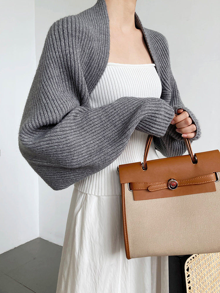 Miniature : Touka Knitted Shrug Scarf - Gray