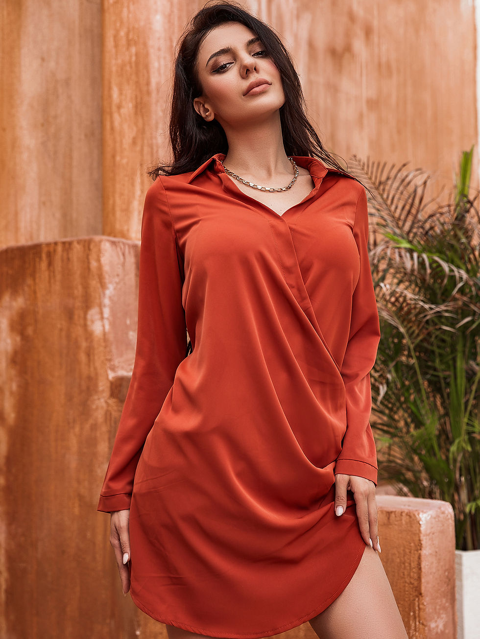 Thumbnail: Women Clothing Office Lady Plush Furry Dress Black Plus Size