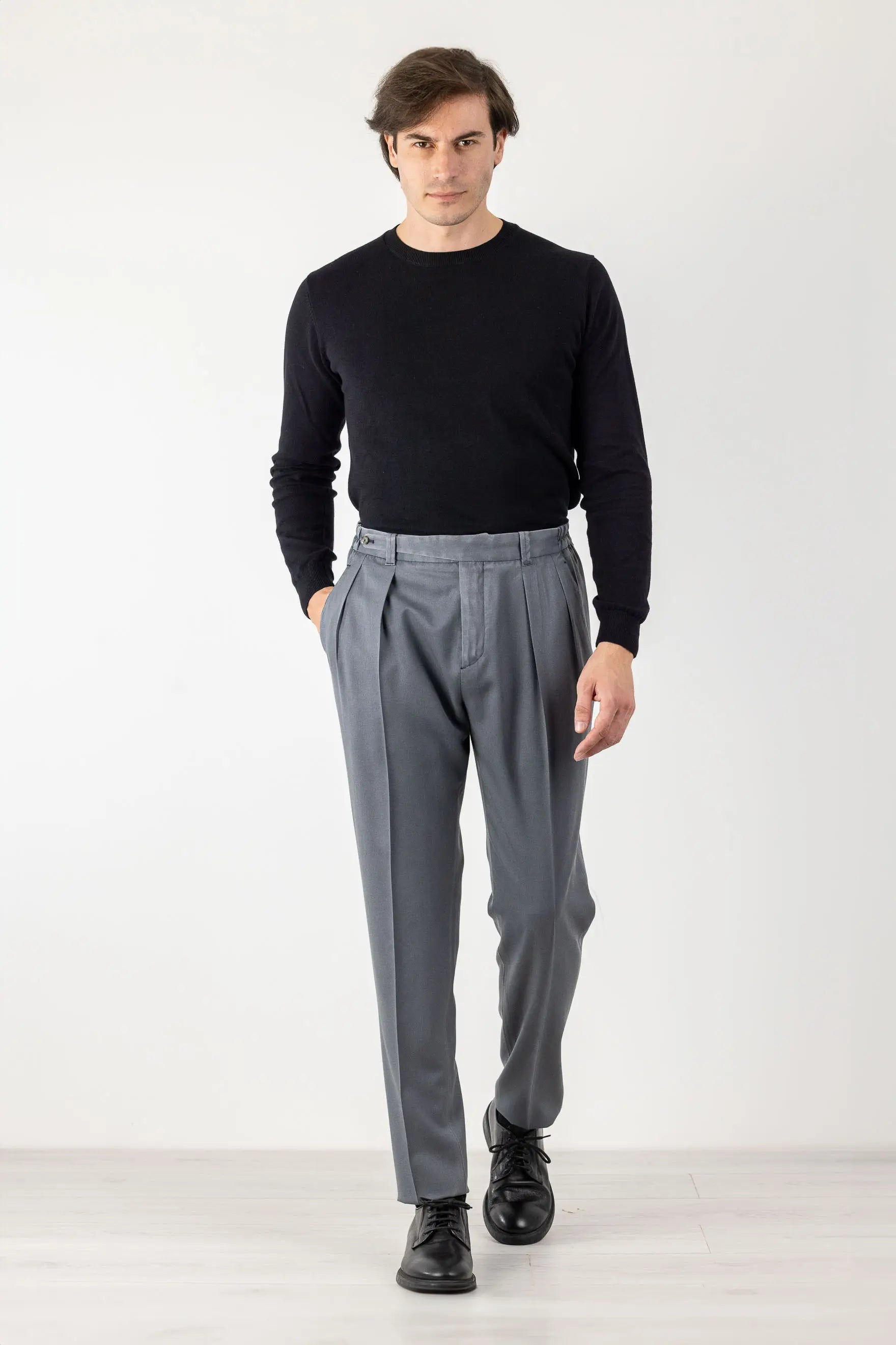 Trousers in 120’s Wool Dye Gray Four Seasons