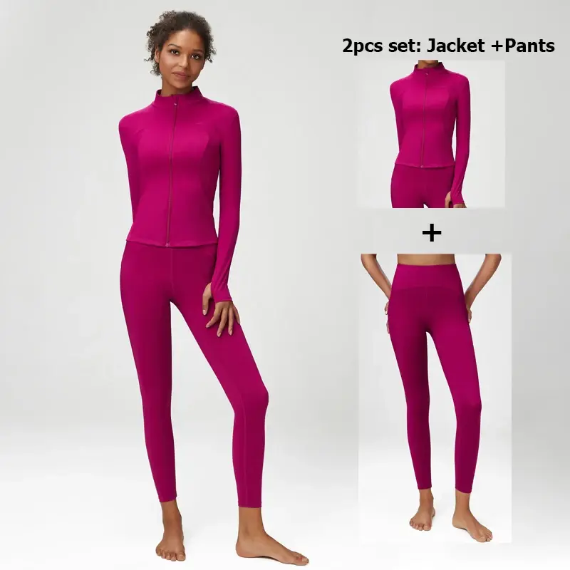 Thumbnail: Fitness Yoga Set Women Solid Color Stretch Athletic Suit
