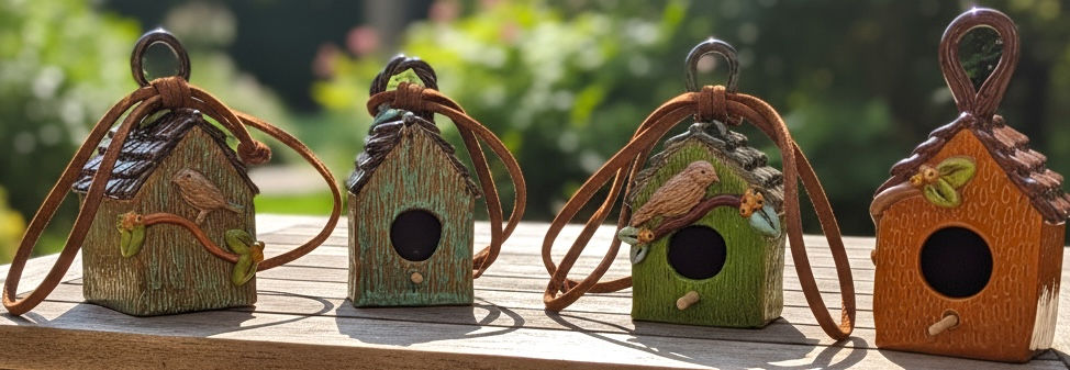 Birdhouses on Table Outside