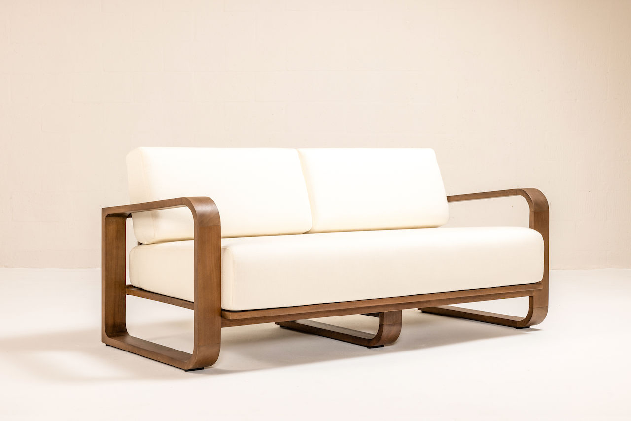 NUWA Collection by Shana Willinsky for CMA Furnishings featuring minimalist outdoor furniture with clean lines, soft proportions, and natural materials designed to harmonize with architectural spaces.