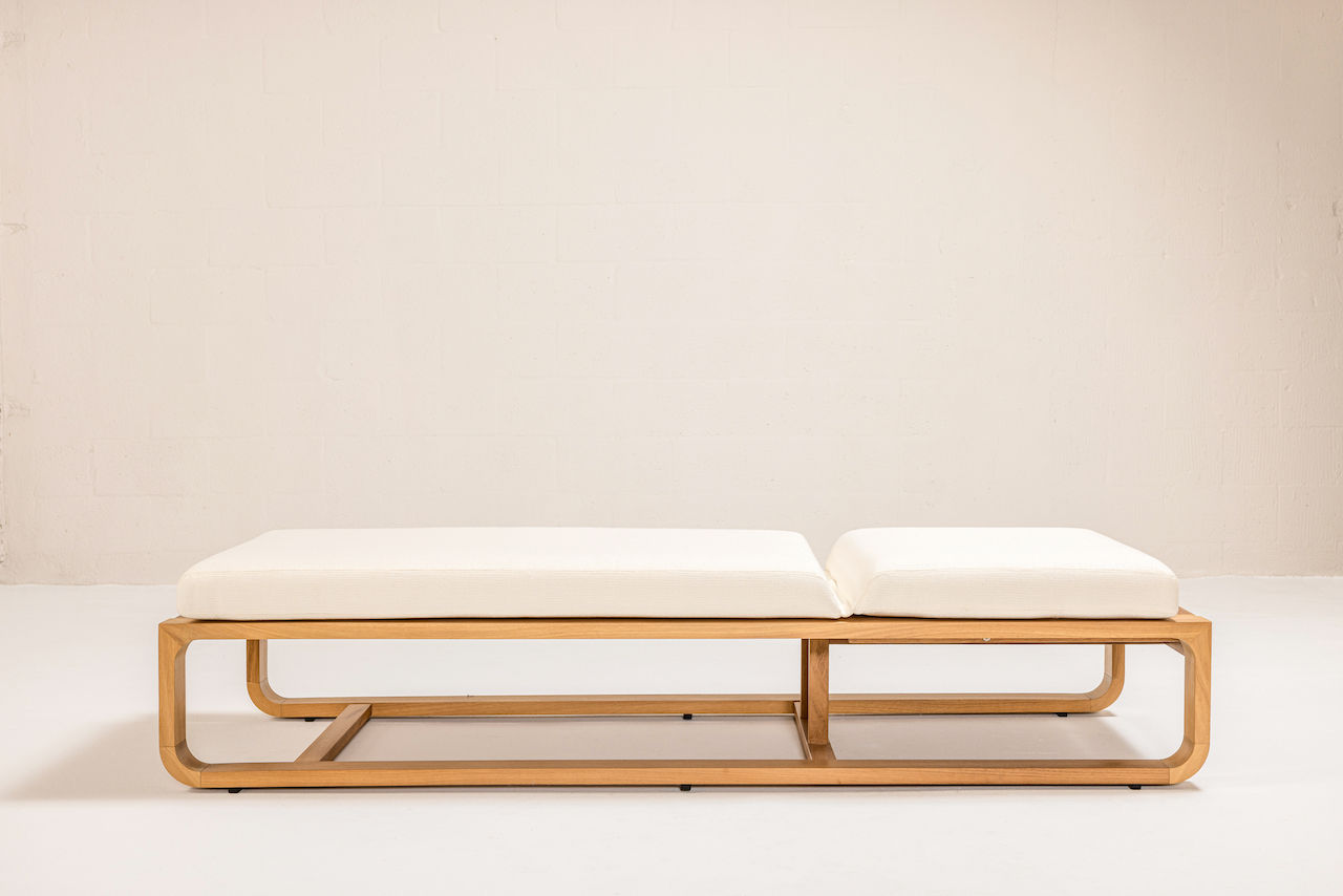 NUWA Collection by Shana Willinsky for CMA Furnishings featuring minimalist outdoor furniture with clean lines, soft proportions, and natural materials designed to harmonize with architectural spaces.