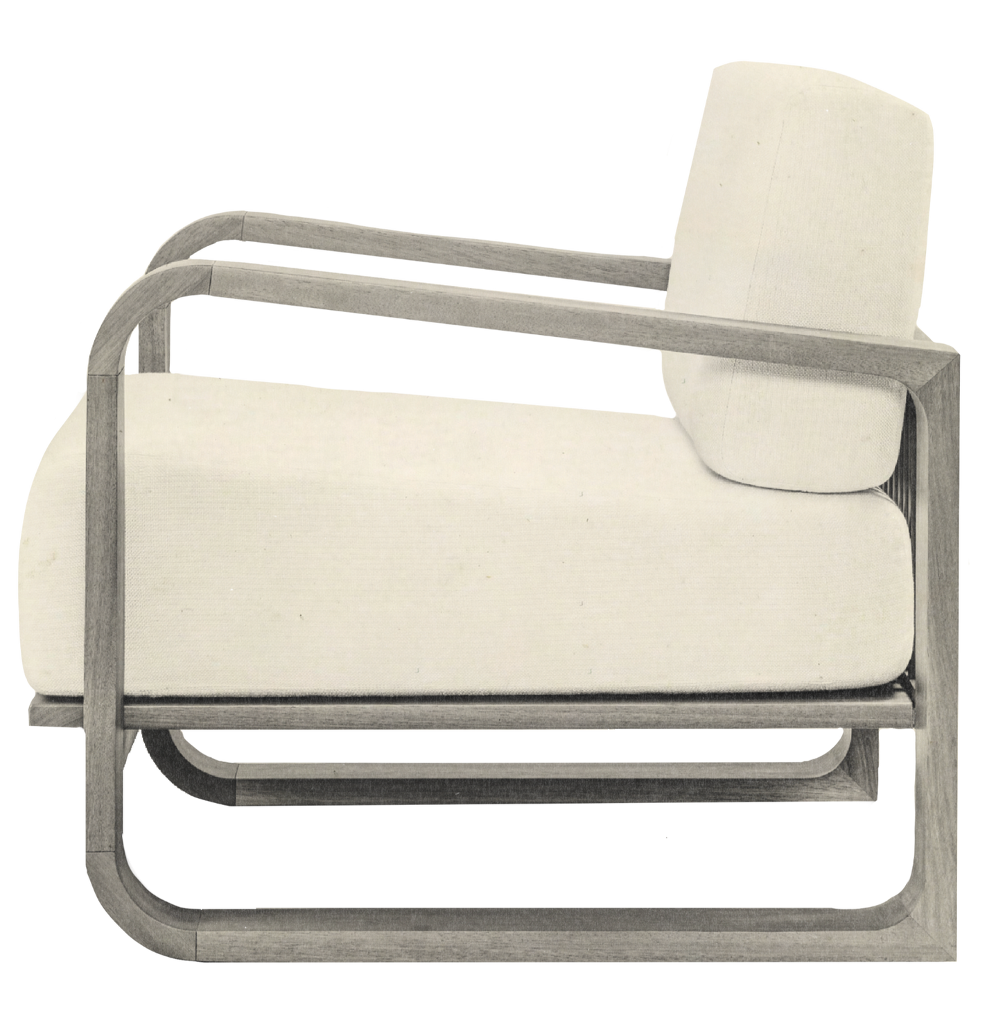 Solid oak lounge chair with upholstered cushions, NUWA collection by Shana Willinsky