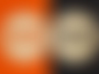 Graphic artwork split into two halves: one side labeled “BRAND” in orange, the other “DESIGN” in black — symbolizing strategy vs. expression
