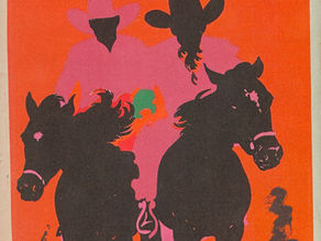 Vintage poster with black horses and cowboy silhouettes on orange, saying Ride Your Own Path and Blaze a Trail That’s Undenyably You.