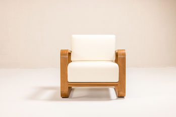 NUWA Collection by Shana Willinsky for CMA Furnishings featuring minimalist outdoor furniture with clean lines, soft proportions, and natural materials designed to harmonize with architectural spaces.