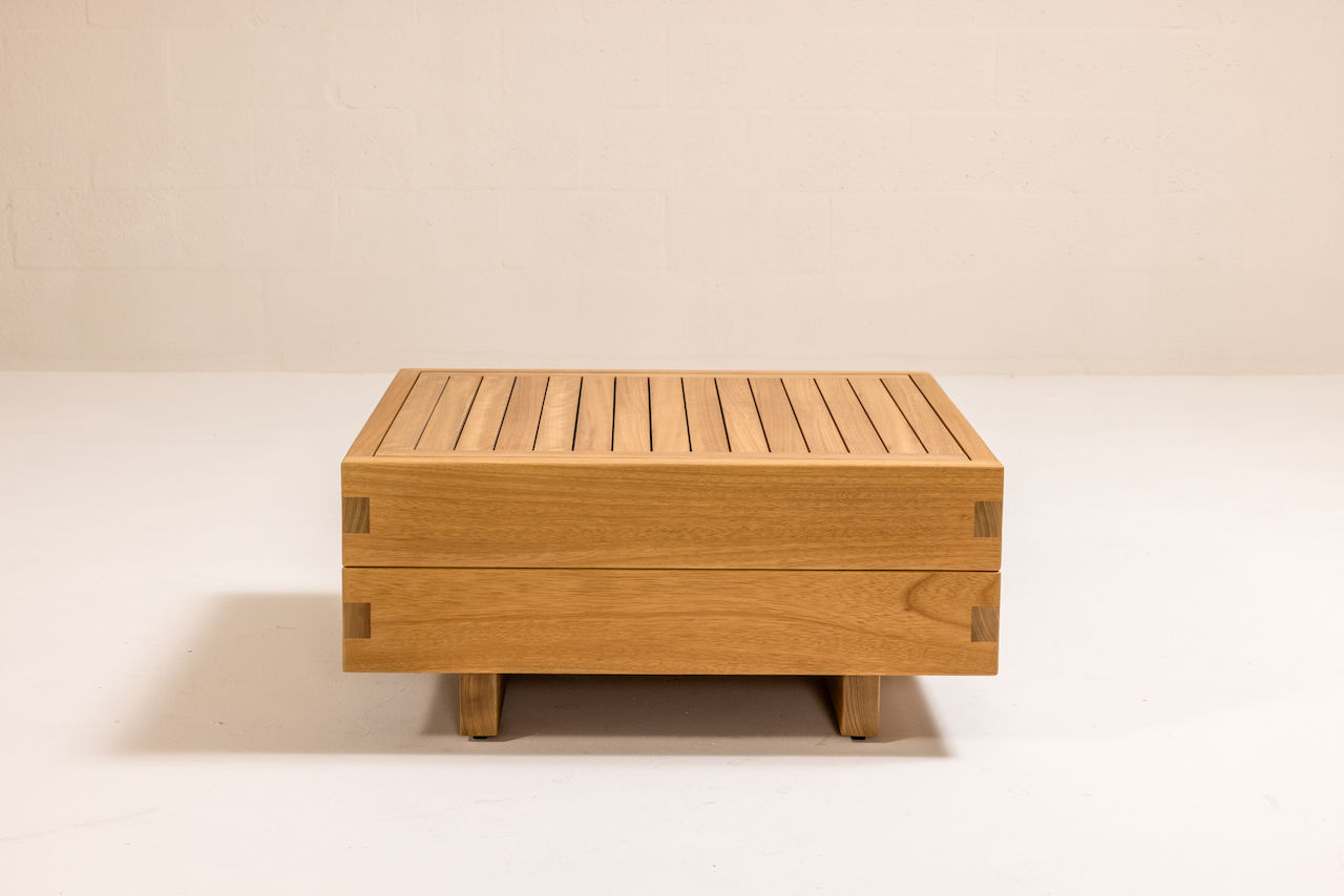 DI LIDO Collection by Studio JAC featuring modern outdoor furniture crafted from solid Iroko, with woven rope detailing, low-slung profiles, and architectural form designed for relaxed outdoor living.