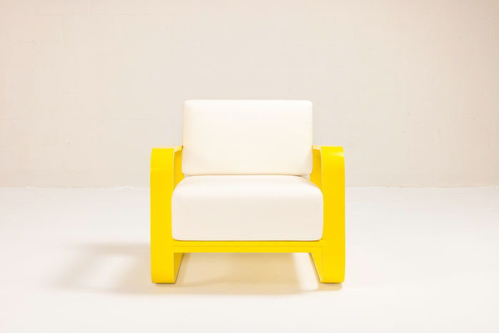 NUWA Collection by Shana Willinsky for CMA Furnishings featuring minimalist outdoor furniture with clean lines, soft proportions, and natural materials designed to harmonize with architectural spaces.