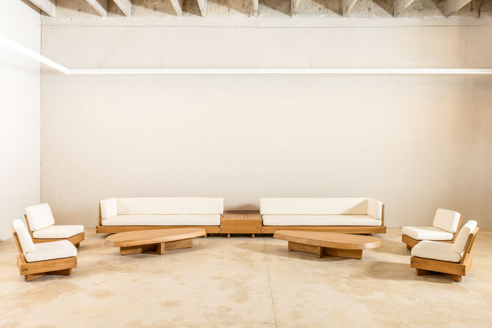 DI LIDO Collection by Studio JAC featuring modern outdoor furniture crafted from solid Iroko, with woven rope detailing, low-slung profiles, and architectural form designed for relaxed outdoor living.