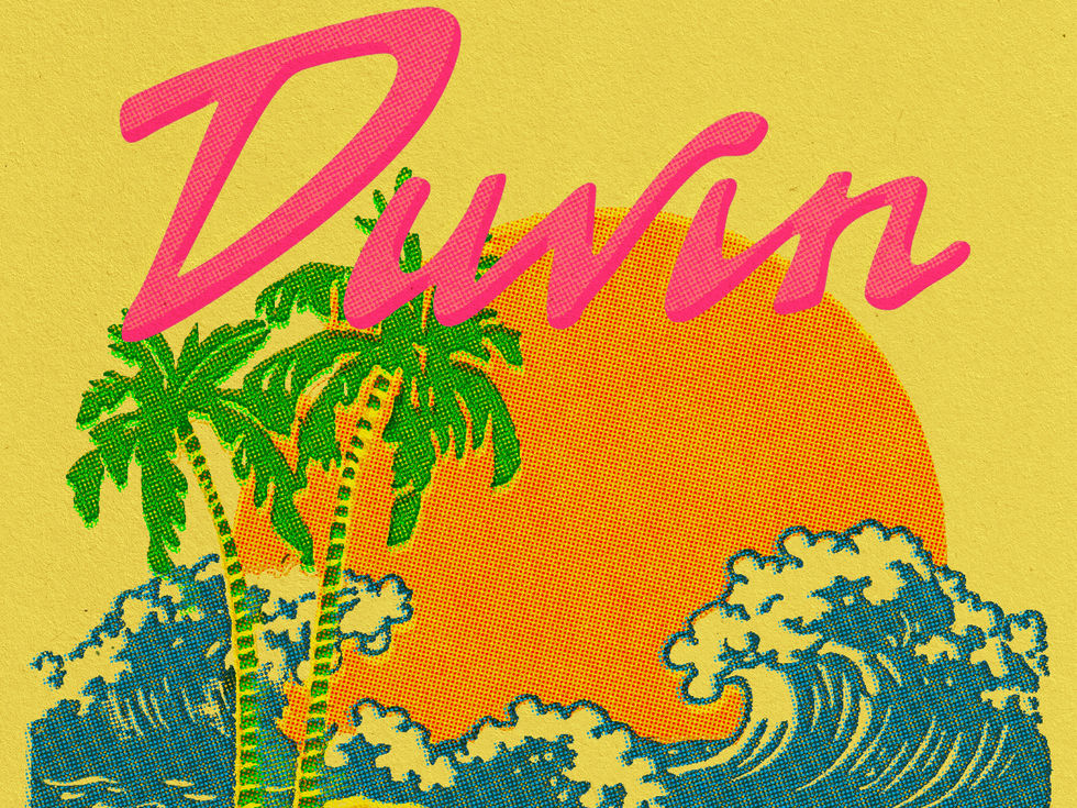 Duvin Design Co. sunset wave brand graphic — illustration and lettering by The Newton Agency Studio