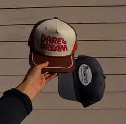 Custom embroidered trucker hats, merch design for a lifestyle brand