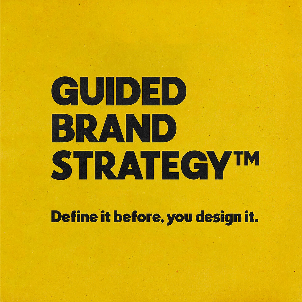 Yellow poster with bold black text: BRAND CLARITY CHECK™ and Know where you stand.