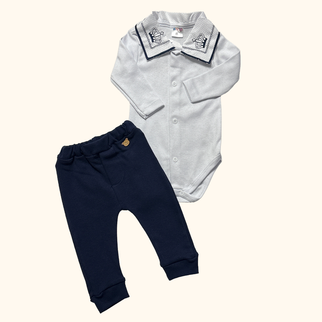 Conjunto body e Mijão gola bordada