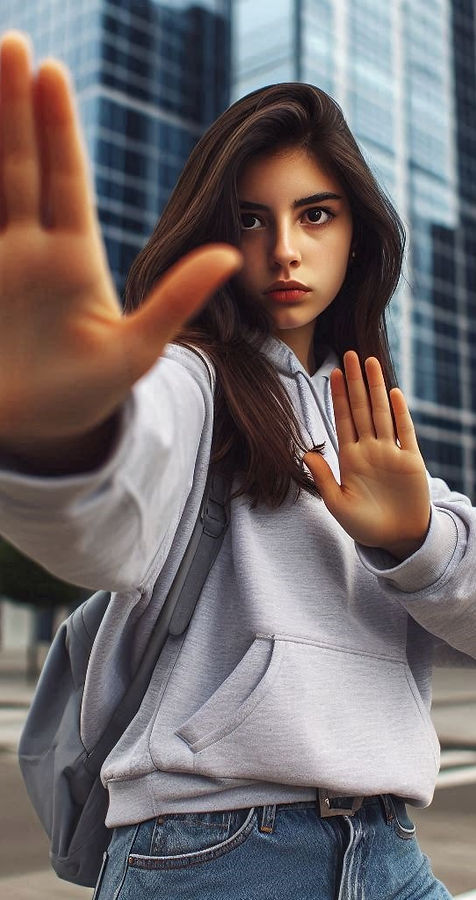 Mujer en guardia para efectuar defensa personal