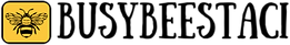 This is the Busy Bee Staci logo. It shows the words Busy Bee Staci with a black bee in front of a yellow square.