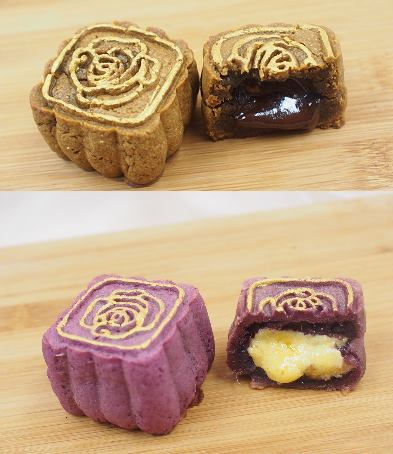 脆皮炭燒咖啡朱古力流心月餅/ 脆皮紫薯鹹蛋黄流心