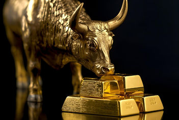Gold bars and gold bull