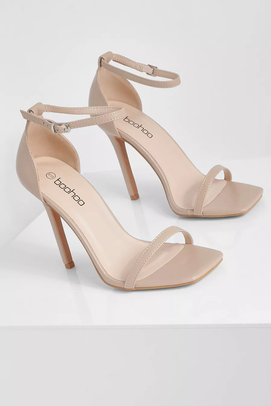 Nude Square Toe Sandal Heels 