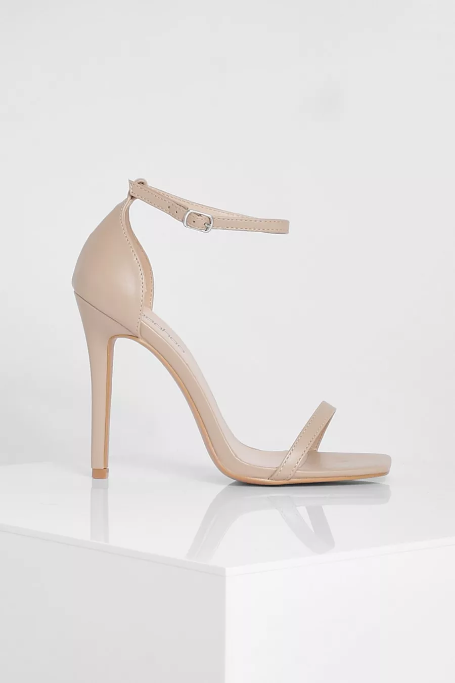 Thumbnail: Nude Square Toe Sandal Heels 