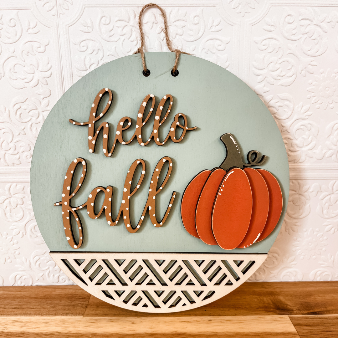 Hello Fall Lattice Pumpkin Creative Kit (DIY Door Hanger, 2 Sizes)
