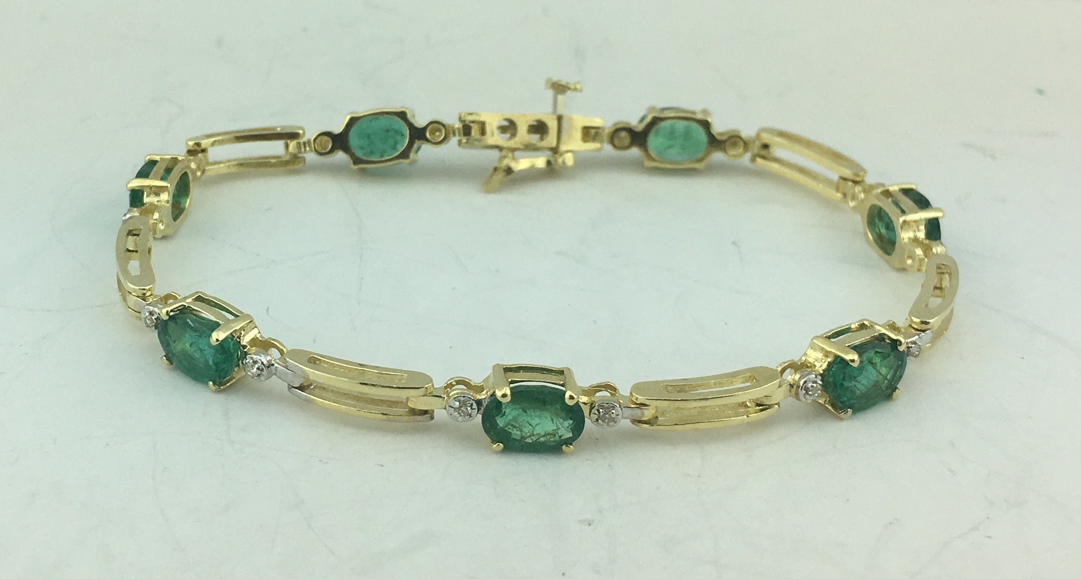 14K Yellow Gold Emerald  Diamond Bracelet, 6.75"