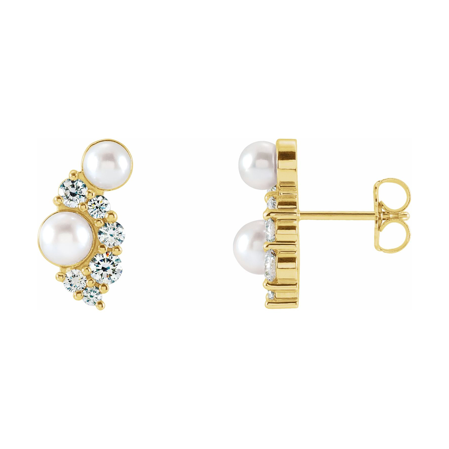 White Akoya Cultured Pearls and Diamond Earrings