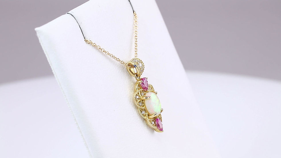 Thumbnail: Opal, Pink Sapphire & Diamond Vintage-Inspired Necklace