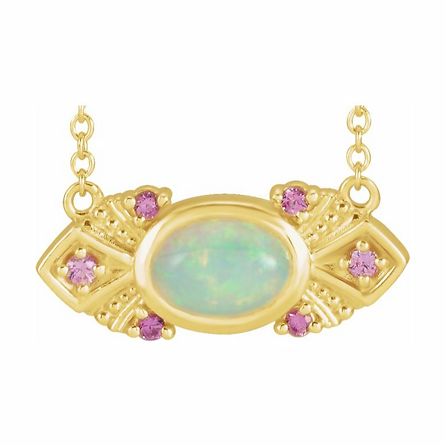 Ethiopian Opal & Pink Sapphire Vintage-Inspired Necklace