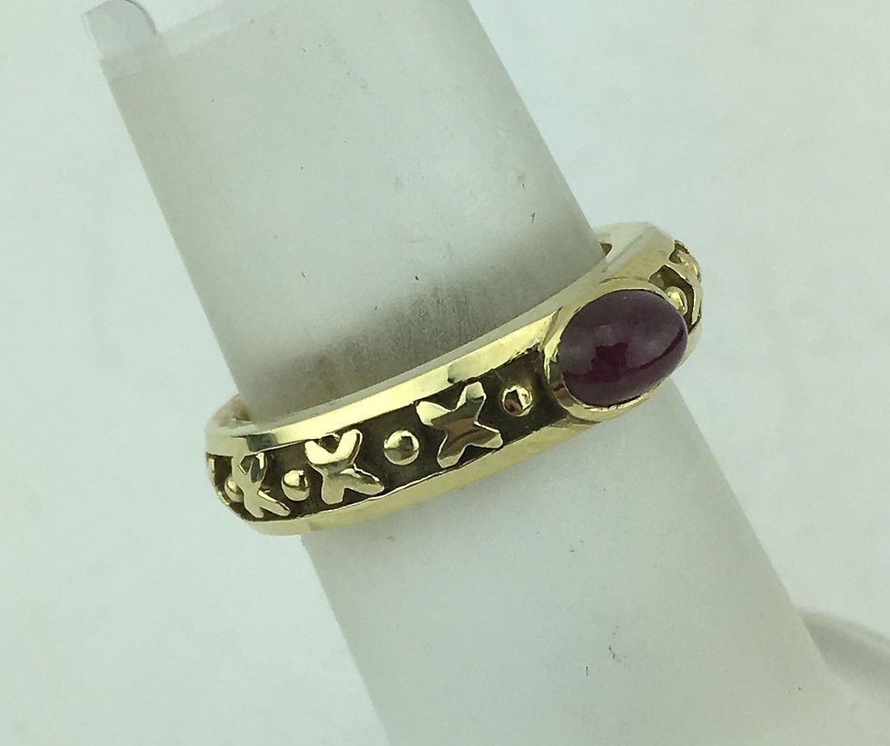 Thumbnail: 14K Yellow Gold Ruby Ring, Size 6.75 (sizable)