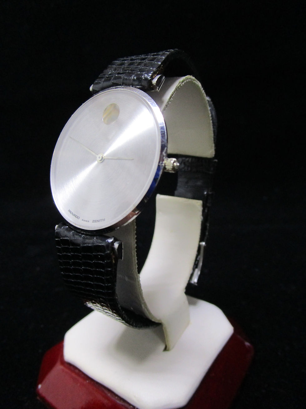 Thumbnail: Movado Zenith 18K White Gold Watch, Very Thin Movement, Original Leather Band