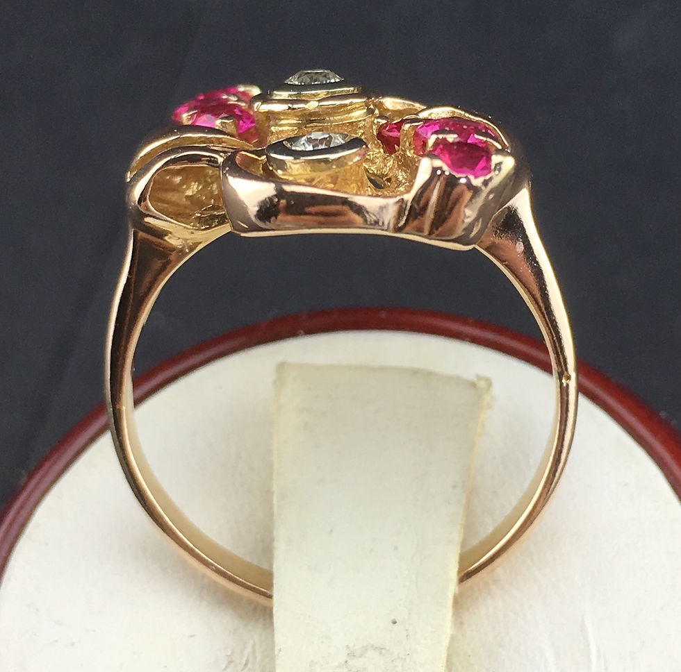 Thumbnail: Art Deco 14K Rose Gold Ring with Diamonds  Rubies