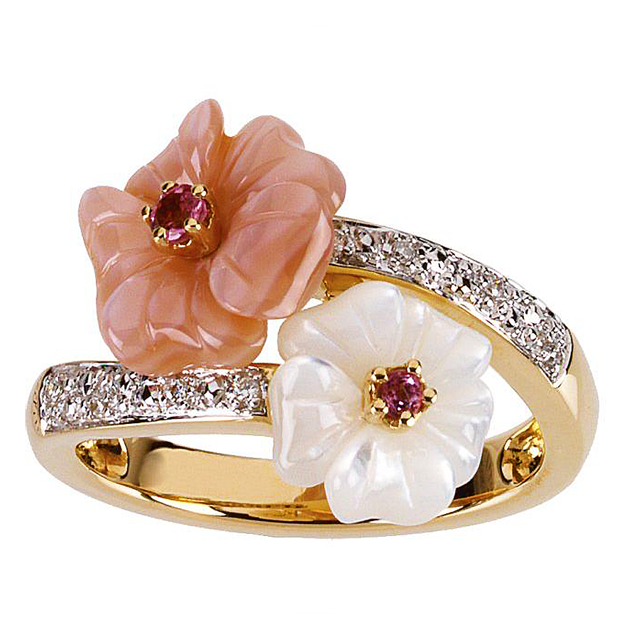 Thumbnail: Pink Tourmaline, Mother Of Pearl & Diamond Ring