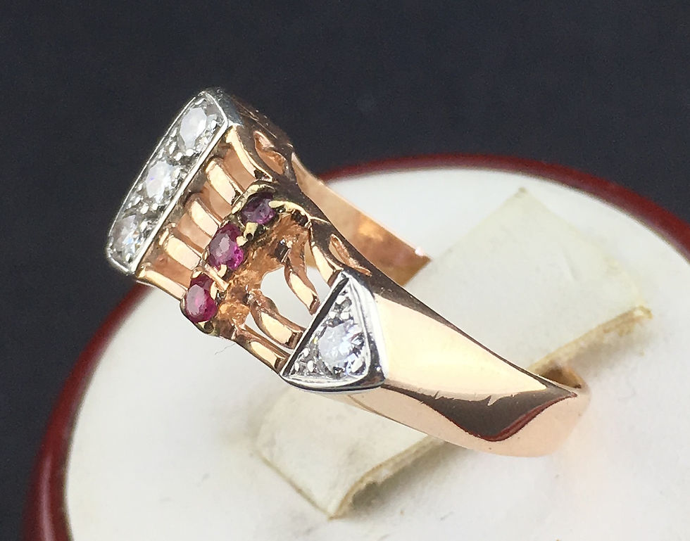Thumbnail: Art Deco 14K Rose Gold Ring with Diamonds  Rubies