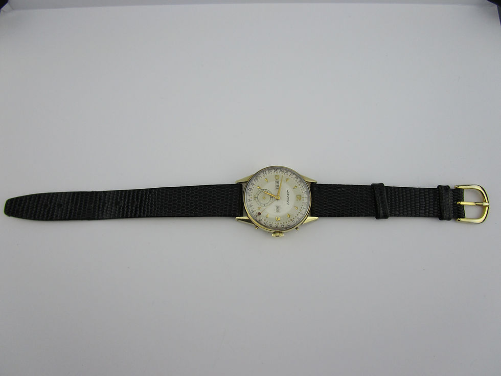 Thumbnail: Movado 14K Gold Triple Date Wind-Up Watch Day Month Date - Vintage