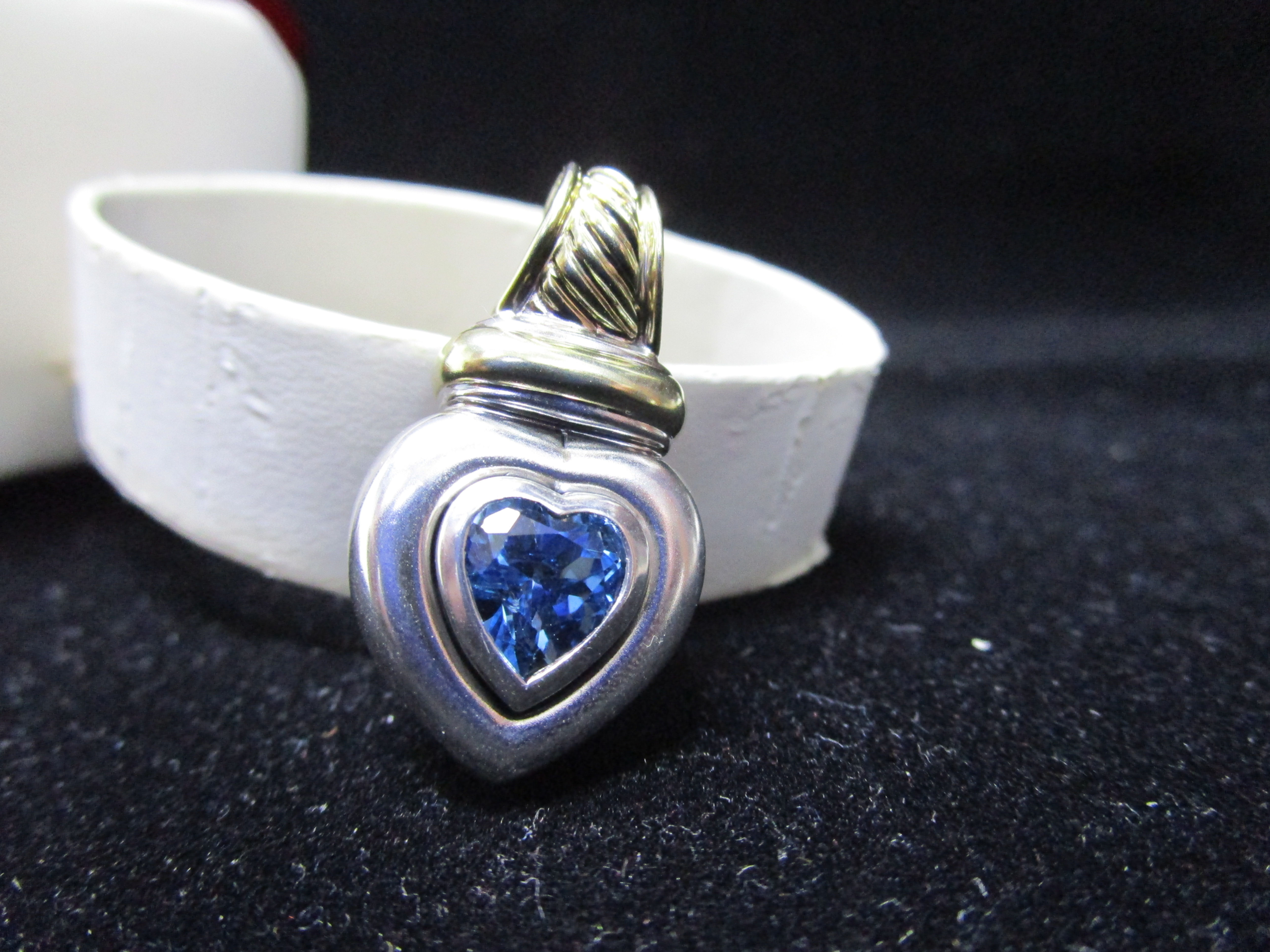 David Yurman Blue Topaz Heart Pendant Sterling Silver  18K Gold