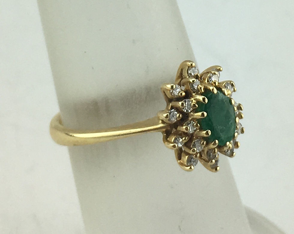 Thumbnail: 14K Yellow Gold Emerald  Diamond Ring, Size 6.5 (sizable)