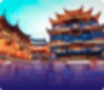 Traditional Chinese buildings and street with people