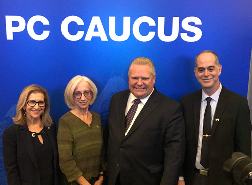 L-R Gila Martow, MPP, Andria Spindel, CAEF, Premier Doug Ford, Dr. Stuart Kamenetsky