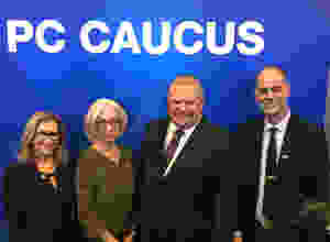 L-R Gila Martow, MPP, Andria Spindel, CAEF, Premier Doug Ford, Dr. Stuart Kamenetsky